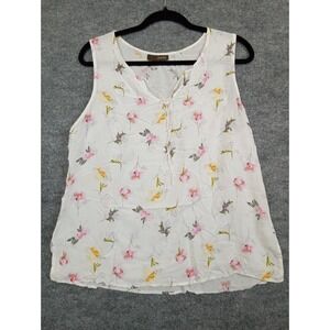 Floral White Rayon Sleeveless Blouse Top Crosby. XL Summer Boho Chic
